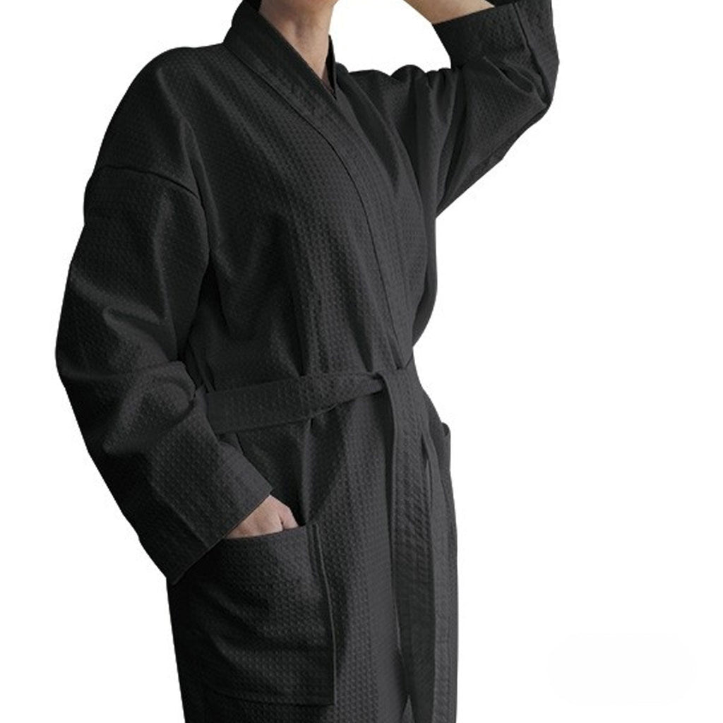 NNEDSZ Jason 240GSM Waffle Polyester Cotton Kimono Ebony