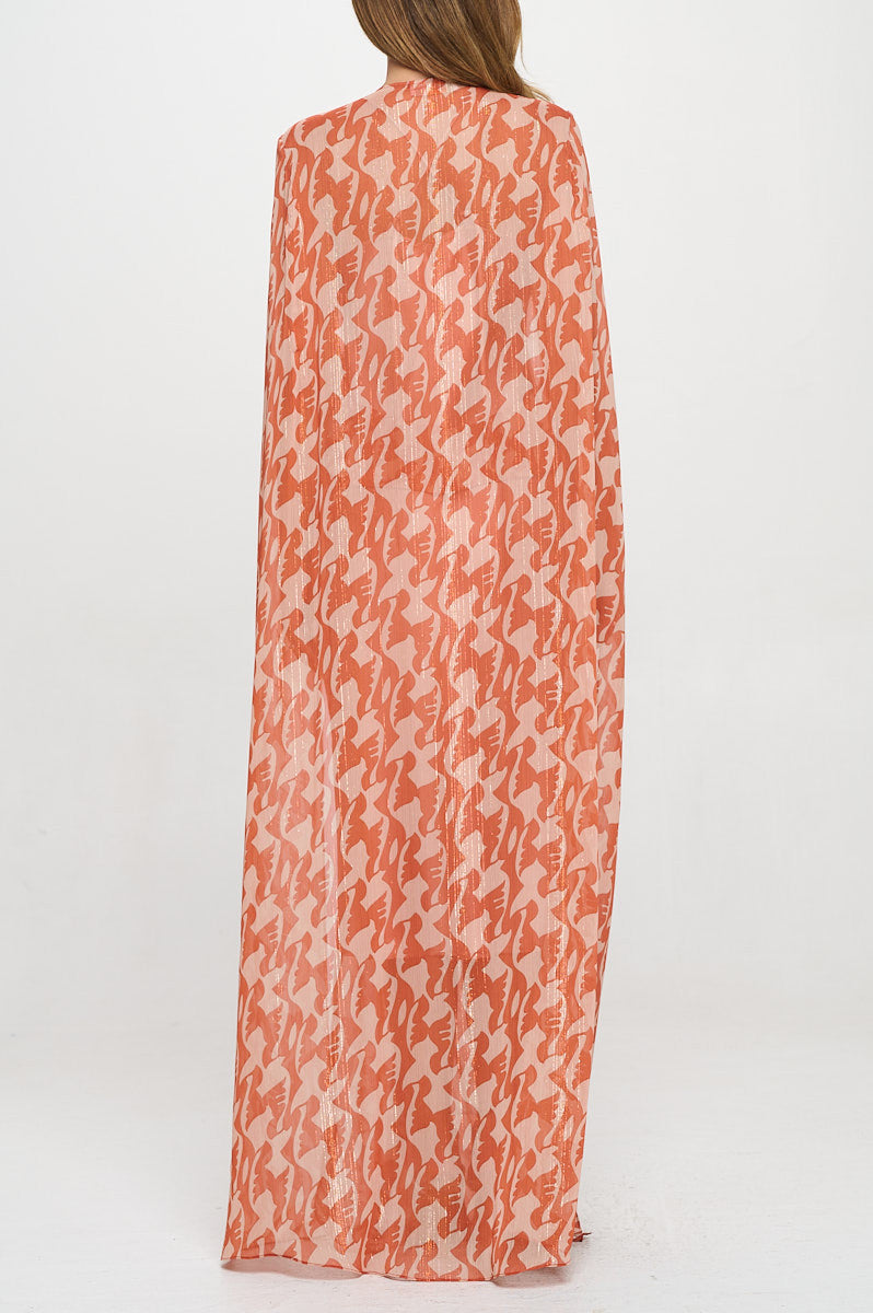 Print Sheer Draped Long Kimono Cardigan with Front Tie-3